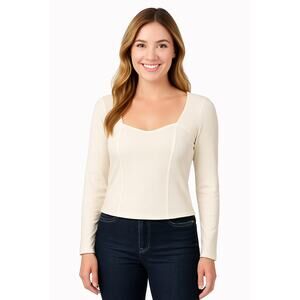 SO Juniors Ribbed Knit Sweetheart Neckline Long Sleeve Size XL Coconut White NWT